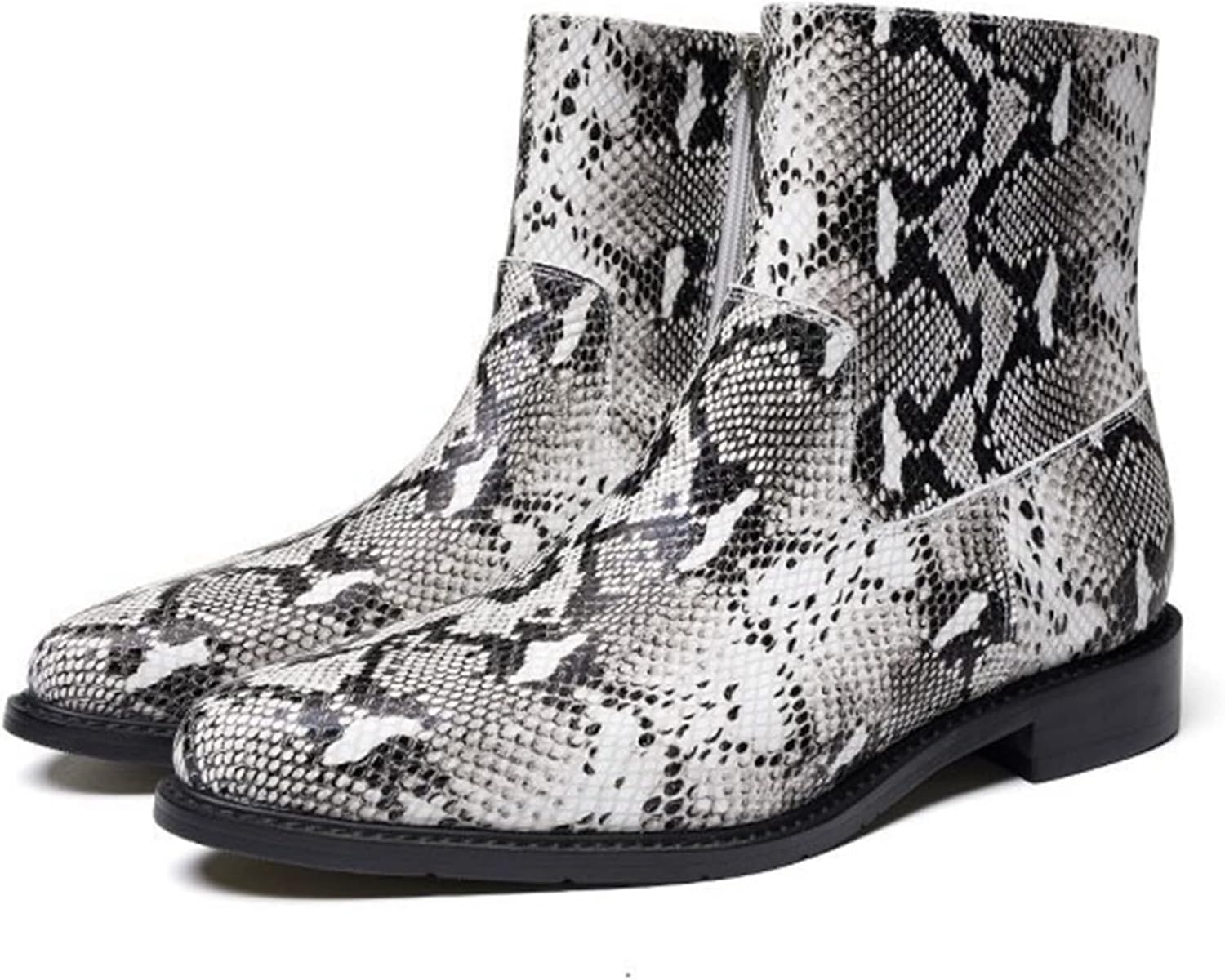 ショートブーツ パイソン柄 本革 チェルシーブーツ メンズ 革靴 サイドジップ 秋冬春 ミドルカット モ..