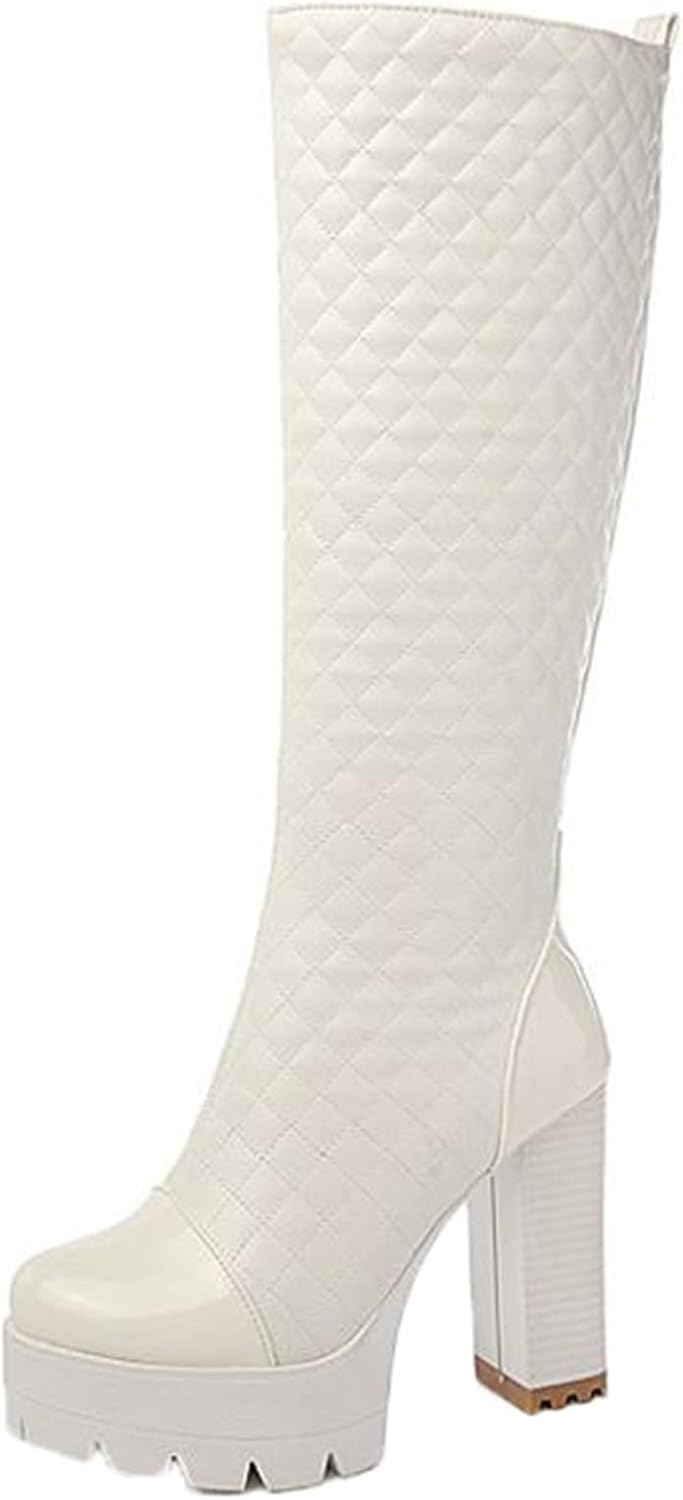 ロングブーツ ハイヒール 22-26.5cm サイドジッパー レディース 粗いかかと 履きやすい 大きいサイズ 秋冬靴 厚底 ミドル丈 細見え ファッション カジュアル 撥水 シンプル 無地 通勤通学