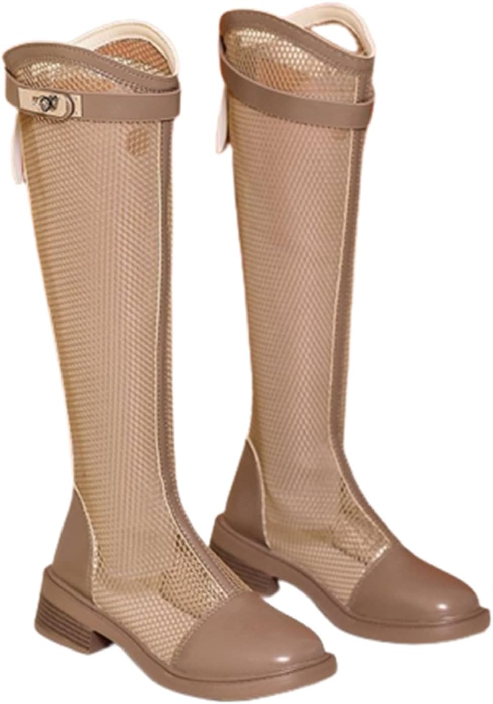 夏ブーツ レディース ロングブーツ ローヒール 夏靴 騎士 バックジッパー メッシュ サンダル 薄手 ファスナー かっこいい おしゃれ ファッション 歩きやすい 履きやすい 軽量 細見え カジュアル