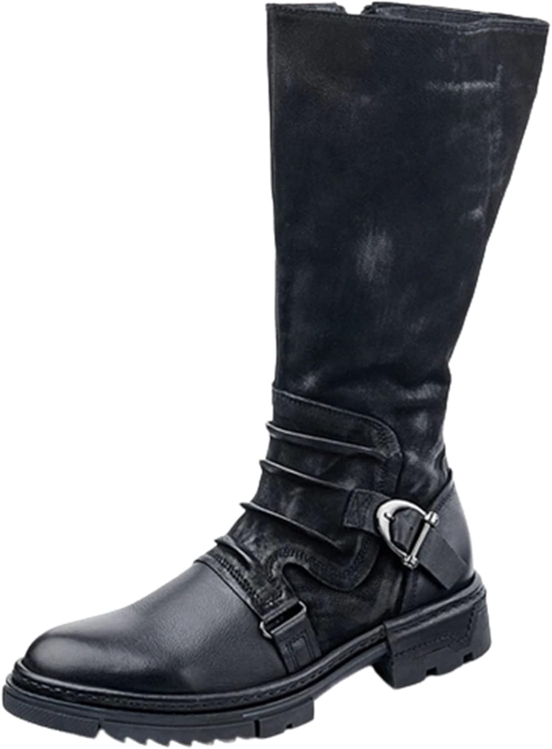 ロングブーツ メンズ くしゅくしゅ ジョッキーブーツ 袴ブーツ 膝丈 革靴 ベルト 切り替え 大きいサイズ おしゃれ フィット 着回し 秋冬 防水 防滑 レトロ 通勤 通学 デート パーティー 演出