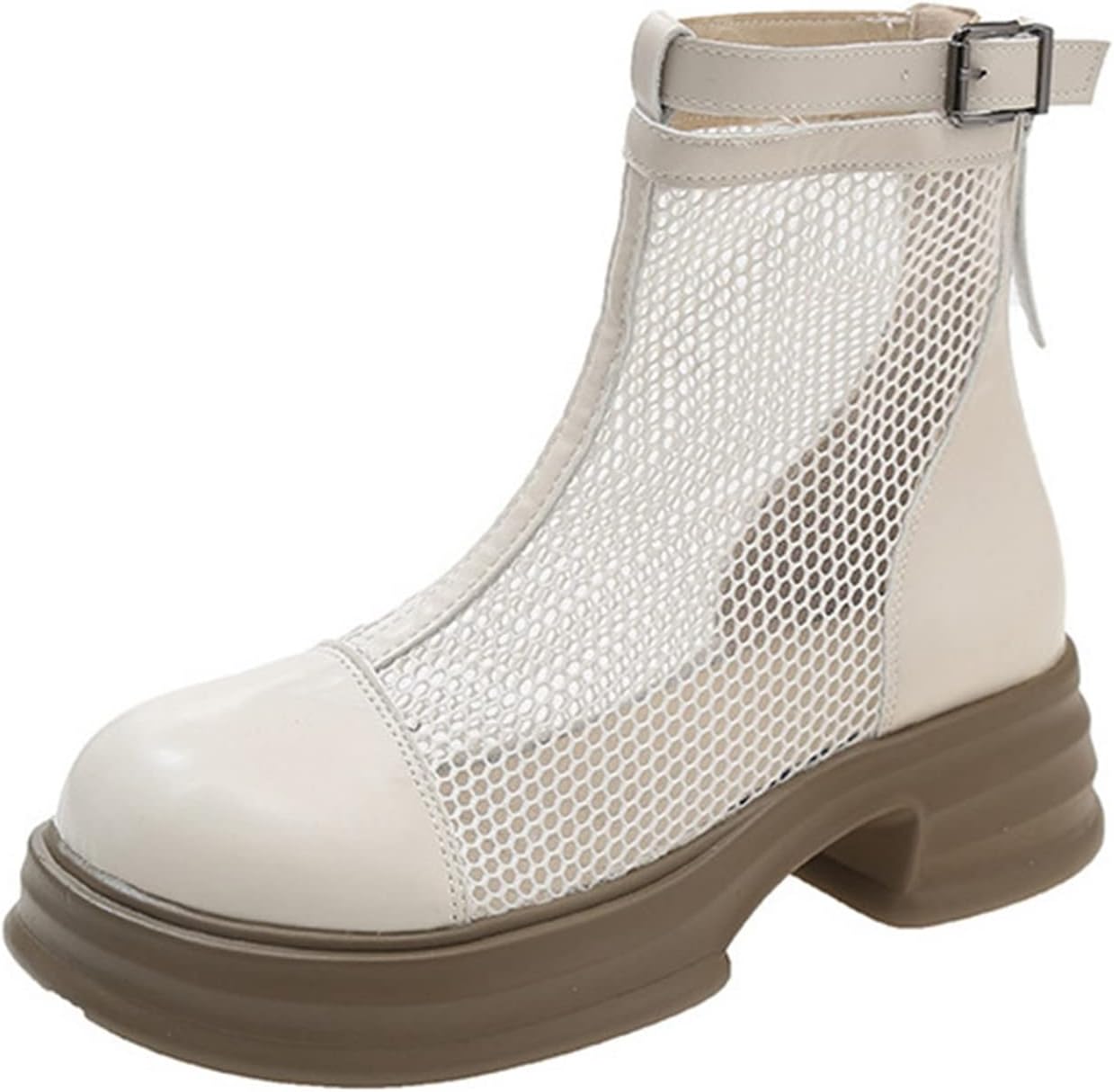 厚底ブーツ 夏用ブーツ レディース ショートブーツ プラットフォーム メッシュ 通気穴 バックジッパー ..