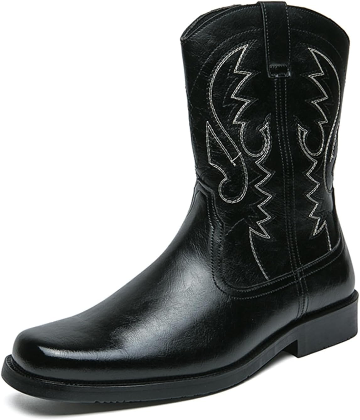 ジップアップ ウエスタンブーツ メンズ ショート 大きいサイズ 刺繍 スクエアトゥ パッチワーク オート..