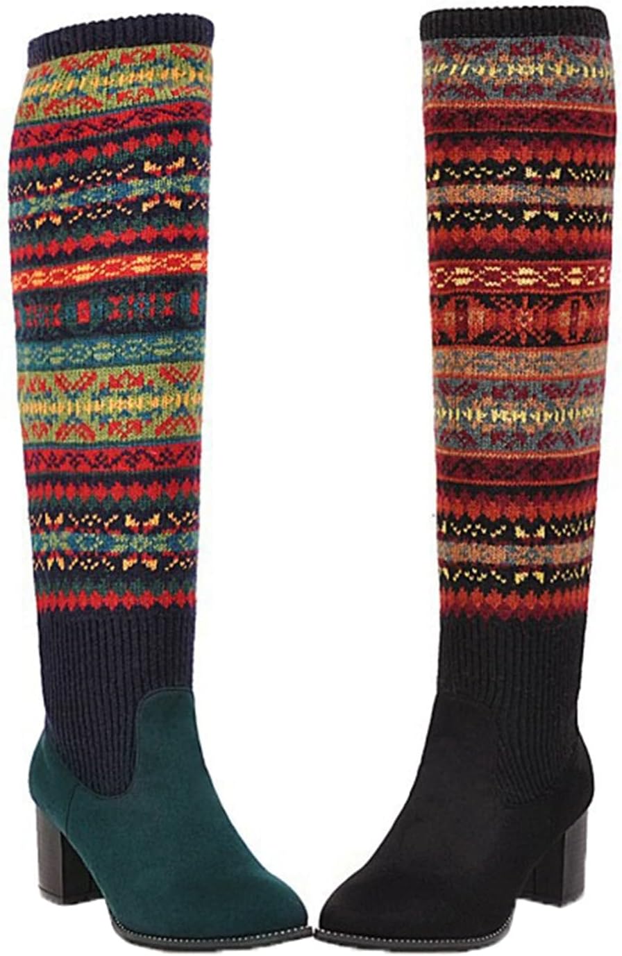 ソックスブーツ ニット 編み ロングブーツ オーバーニーハイ ハイヒール6.5cm レディース ストレッチブ..