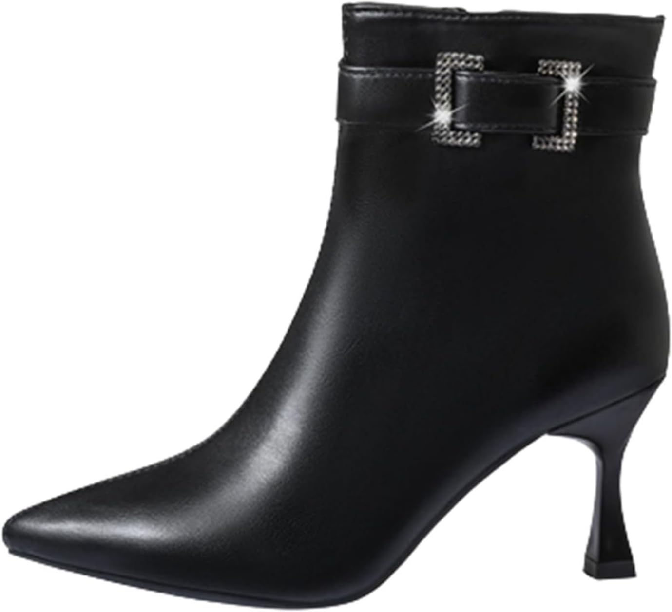 ショートブーツ ブーティ ハイヒール ピンヒール6cm ポインテッドトゥ サイドジッパー ラインストーン ..