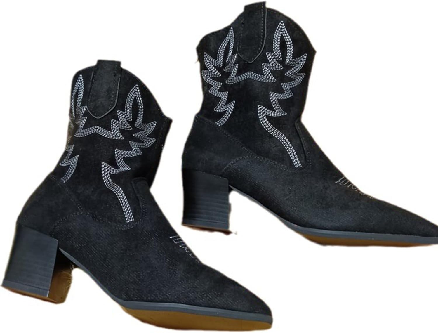 ウェスタンブーツ レディース ショートブーツ 粗いかかと スパンコール スエード調 大きいサイズ 刺繍 ..