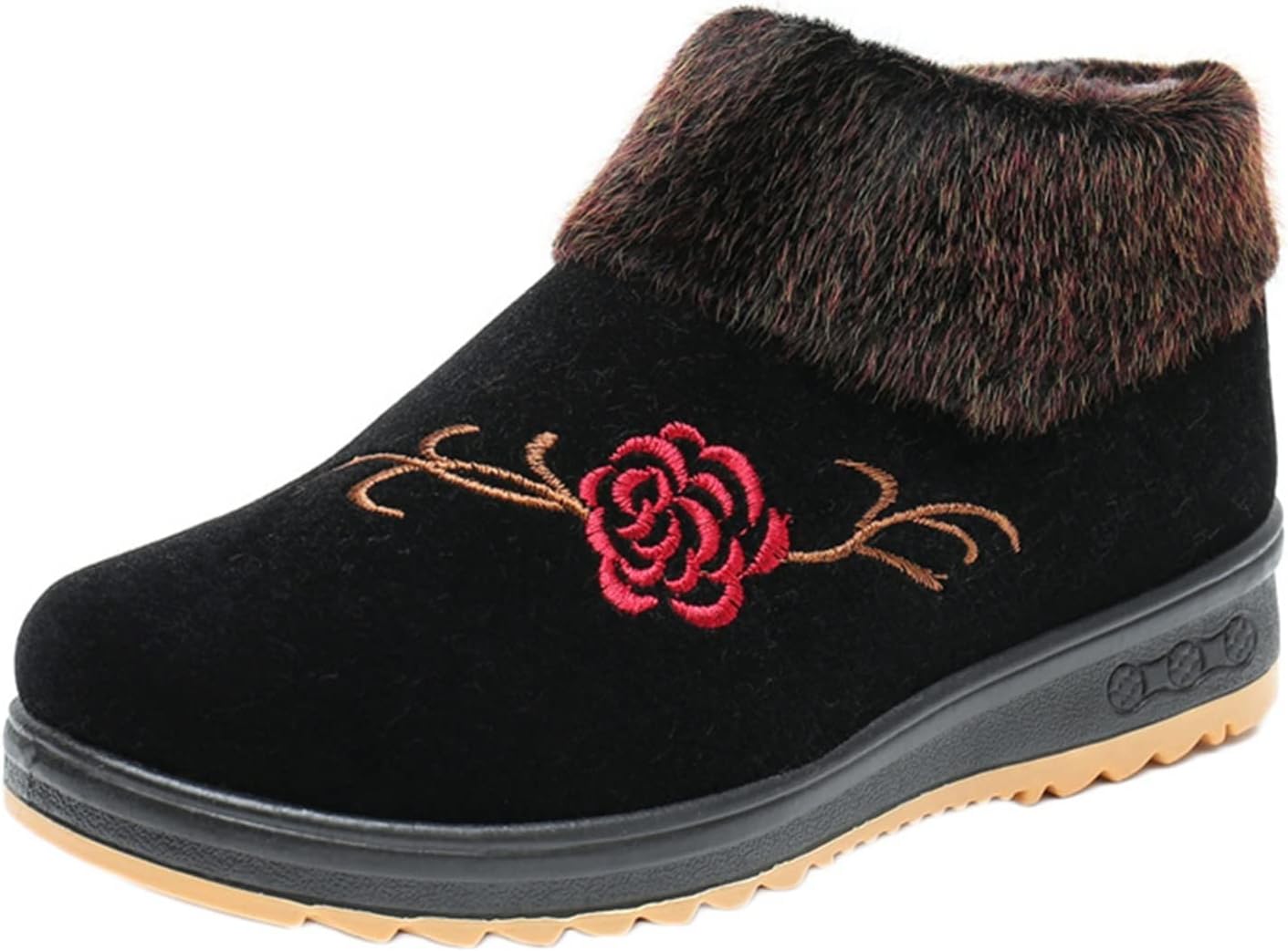 ウィンターブーツ レディース ムートンブーツ 可愛い ブラック 厚底靴 刺繍 裏起毛 雪靴 厚手 通学 ゆ..