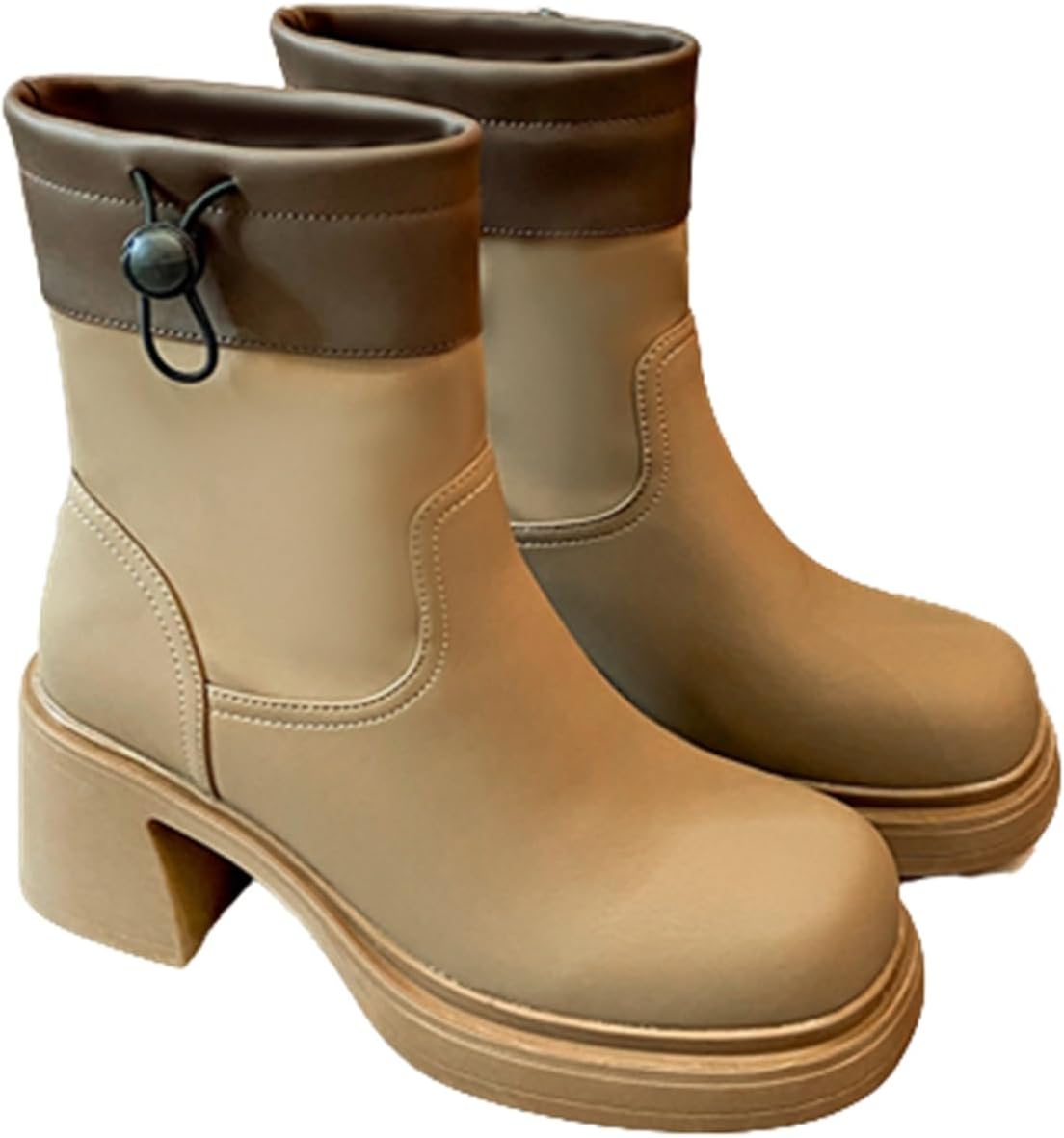 ショートブーツ 弾性バンド 粗いかかと 厚底 レインブーツ 雨靴 簡約 レディース 歩きやすい ミドルヒ..