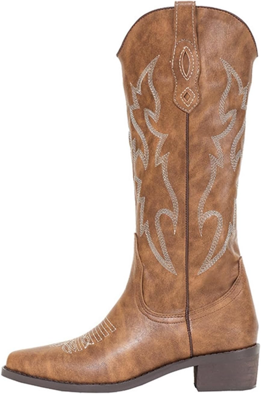 ウエスタンブーツ 本革 刺繍 レディース ジョッキーブーツ ロングブーツ 膝下丈 レザー ヴィンテージ ..