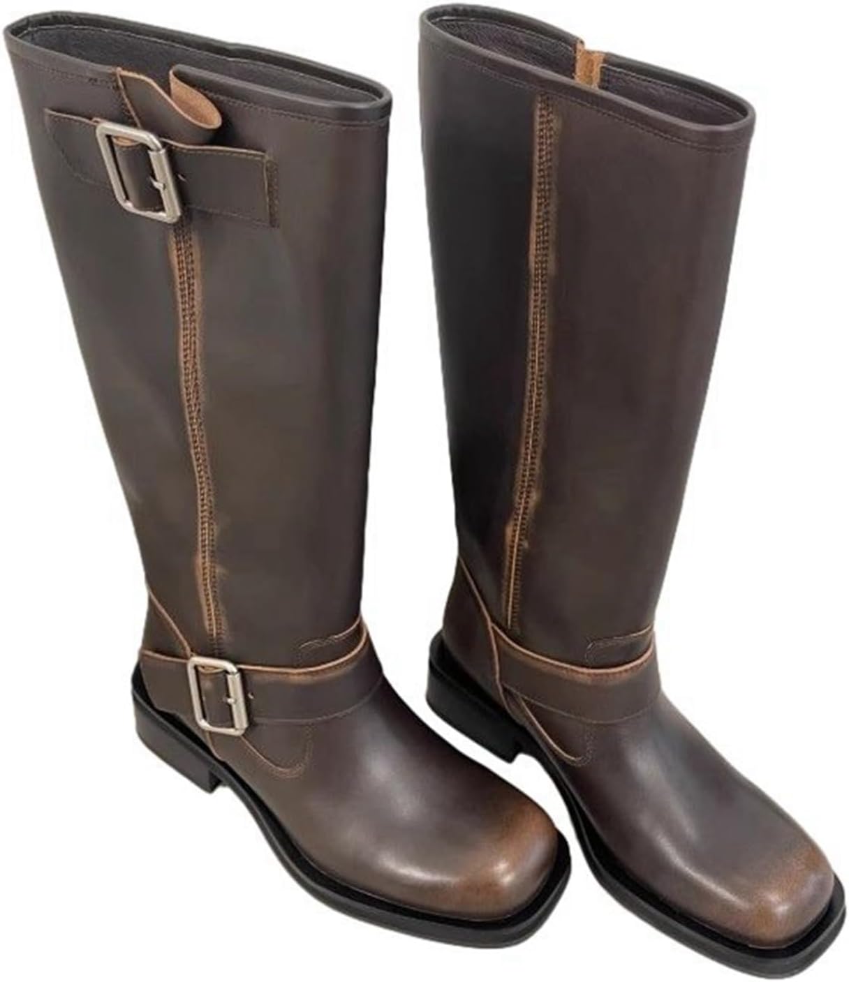 ロングブーツ 騎士ブーツ ゆったり レディース ローヒール 歩きやすい 太ヒール 秋冬靴 バイクブーツ ..