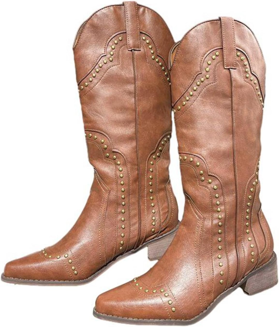 ウエスタンブーツ レディース ロングブーツ リベット 長ブーツ 刺繍 チャンキーヒール スタッズ おしゃれ モード系 大きいサイズ カジュアル ソフト 高筒ブーツ ビンテージ デイリー