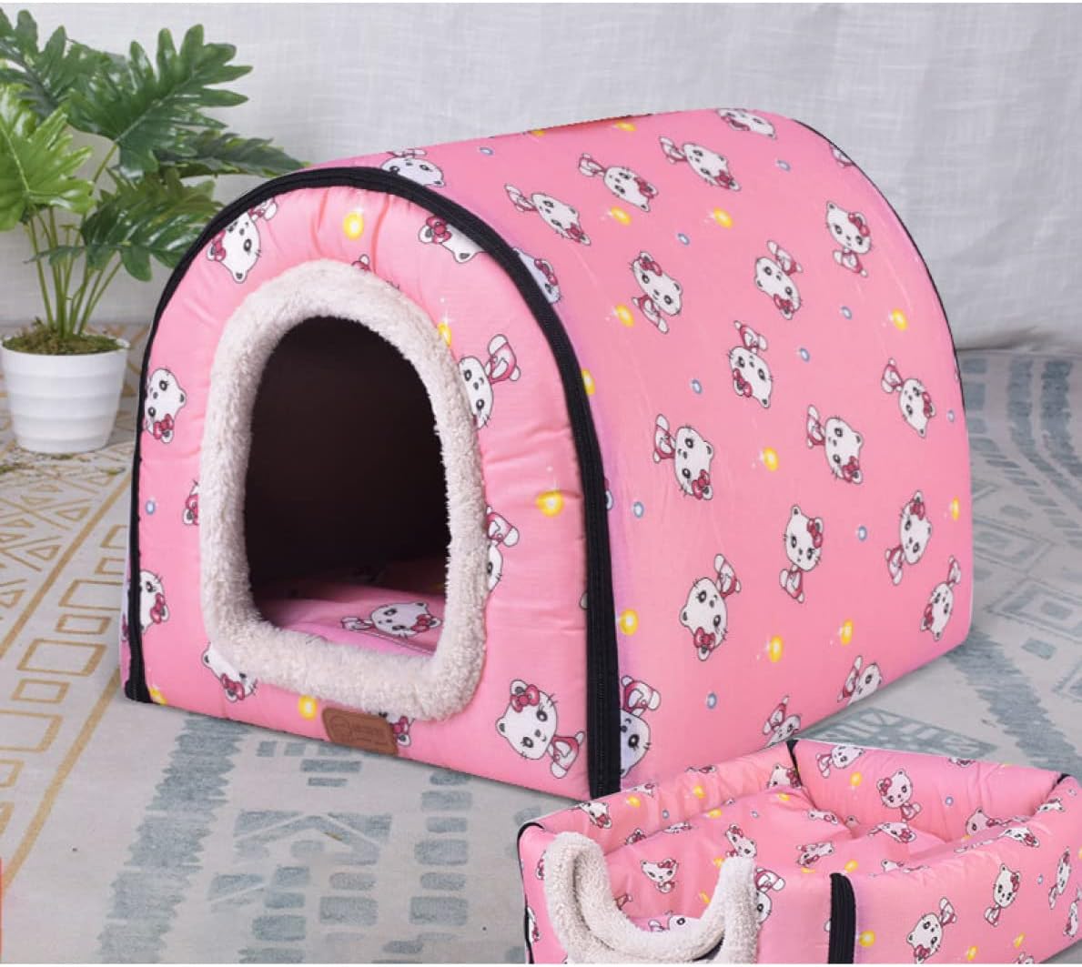 猫ハウス ペット ベット ドーム型 おしゃれ M 可愛い 寒さ対策 保温防寒 快適 柔らかい 暖かい ペット用寝袋 滑り止め 洗える ペットハウス 設計 ベッド マット兼用 小型犬 キャットハウス ペ