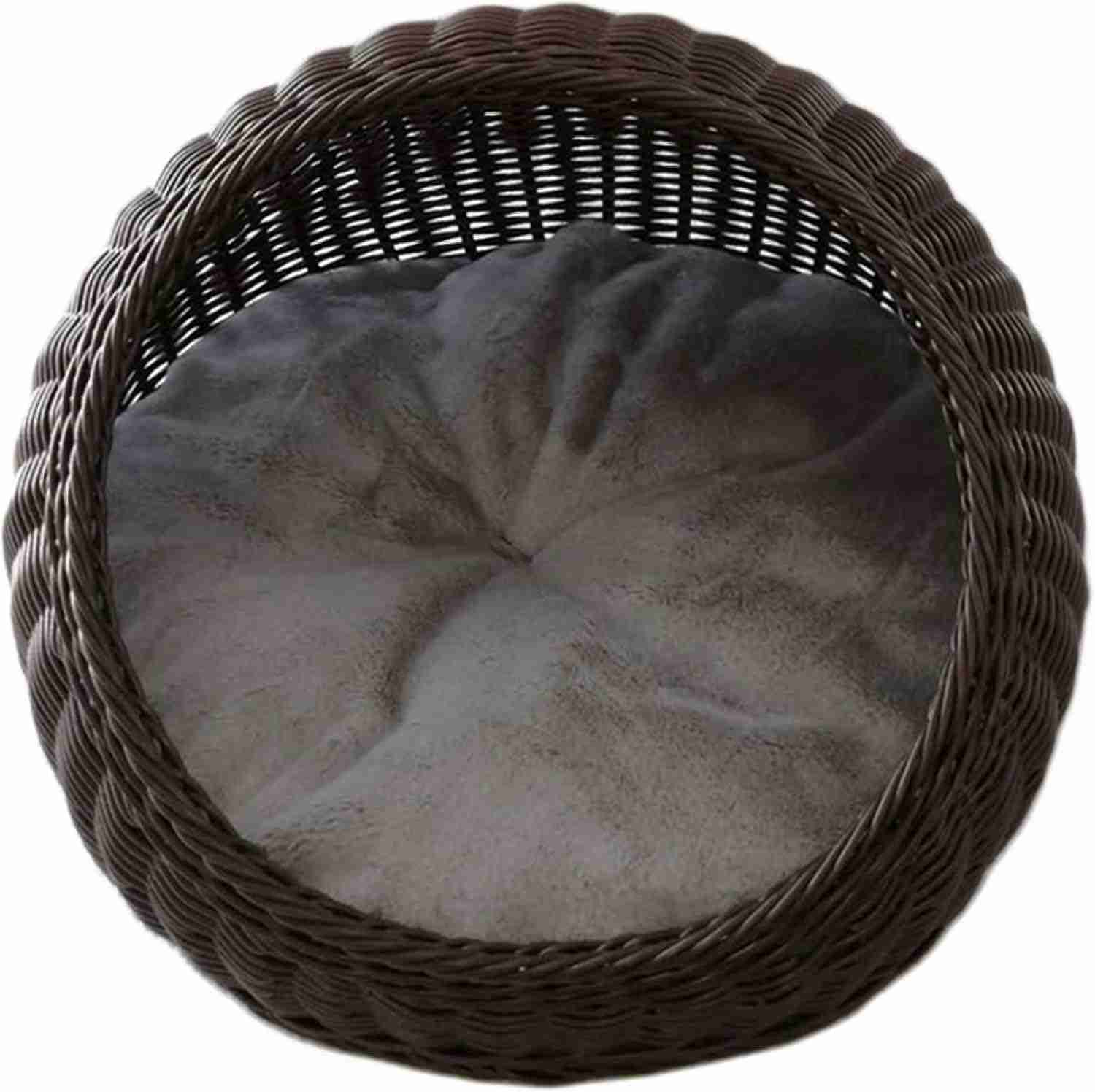 キャットハウス L ベッド 犬小屋 猫 洗える 丈夫 春夏用 涼しい 籐 ラタン 手編み 天然素材 通気性 清潔 無味 耐摩耗性 防湿 快適 クッション付き 可愛い グレージュ かご ハウス かわいい