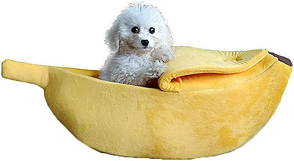ペットベッド バナナ 犬猫用 ペットハウス 犬用ベッド ねこハウス 猫 テント M 犬小屋 ペットクッション 室内用 暖かい イエロー 洗える 折りたたみ ふんわり 肌触り 保温布団 ペット用品 中小