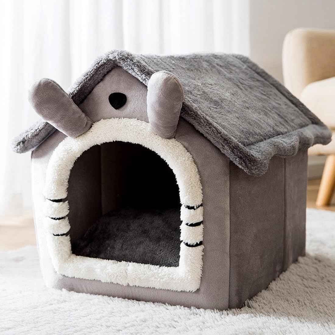 ペットベッド ドーム型 ペットハウス 犬猫用 室内用 オールシーズン ふわふわ クッション付き L 犬小屋 屋根付き 猫 テント おしゃれ 洗える 折りたたみ可 寝床 冷暖房 ホットカーペット対応 ペ