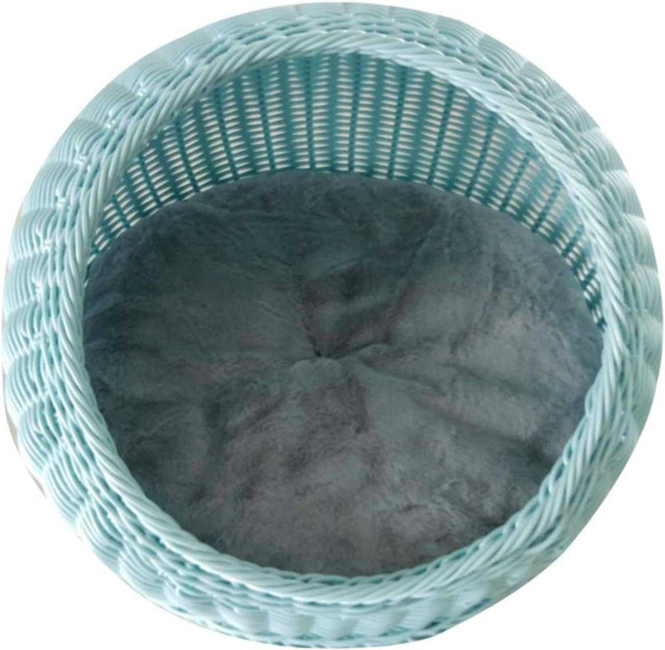 ペットベッド ドーム型 夏用 ペットハウス キャットケージ 猫かごネスト 犬 猫 ウサギ ラタンかご 藤編み 可愛い 快適 ネスト 犬猫マット プラスチック ブルー M 細工品 通気 爽やか ぐっすり