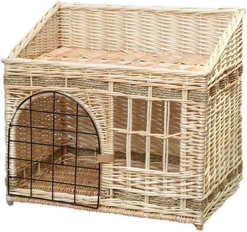 ペットベッド ベッド ぐっすり眠れる 春夏用 涼しい 籐 ラタン 手編み 天然素材 通気性 清潔 無味 48*35 洗える 丈夫 ベージュ 耐摩耗性 防湿 快適 かご 軽い ソファー 猫 丸型 円形