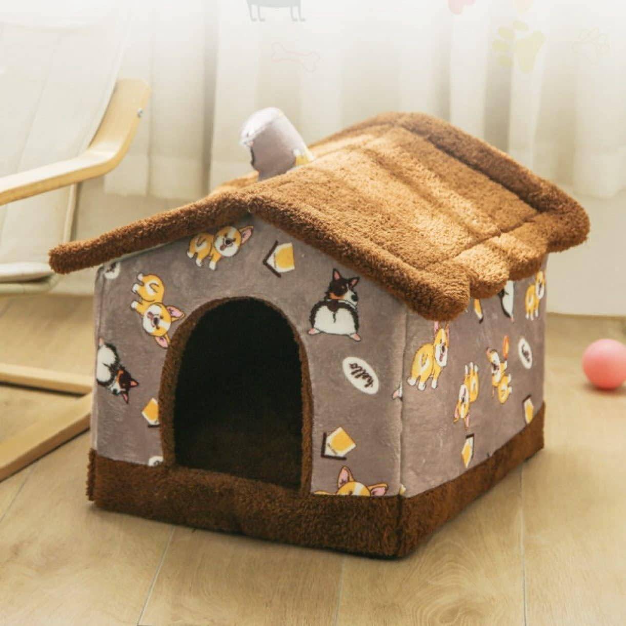 ペットベッド ドーム型 ペットハウス 犬猫用 室内用 オールシーズン M ふわふわ クッション付き 犬小屋 屋根付き 猫 テント おしゃれ 洗える 折りたたみ可 寝床 冷暖房 ホットカーペット対応 ペ
