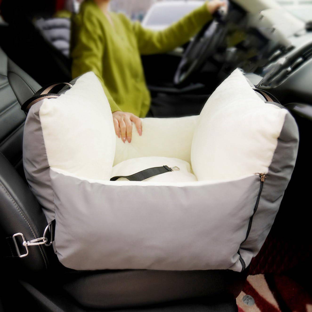 ペット用 ドライブシート ドライブベッド ライトグレー ふわふわ 車用ペットシート ペットキャリー ドライブボックス お出かけ 後部座席 飛び出し防止 汚れ防止 洗濯可 全車種 45*55*40 犬