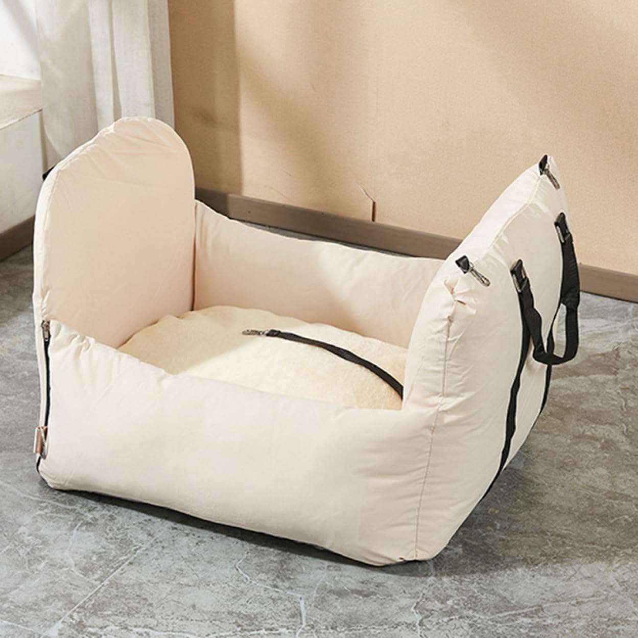 ドライブベッド 犬 車 ドライブボックス ベージュ 車用ペットシート 2WAY 飛び出し防止 車用ペットシート おしゃれ 可愛い ふわふわ ペットキャリー 車載用 小型犬 全種類の猫 全車種 水洗い可