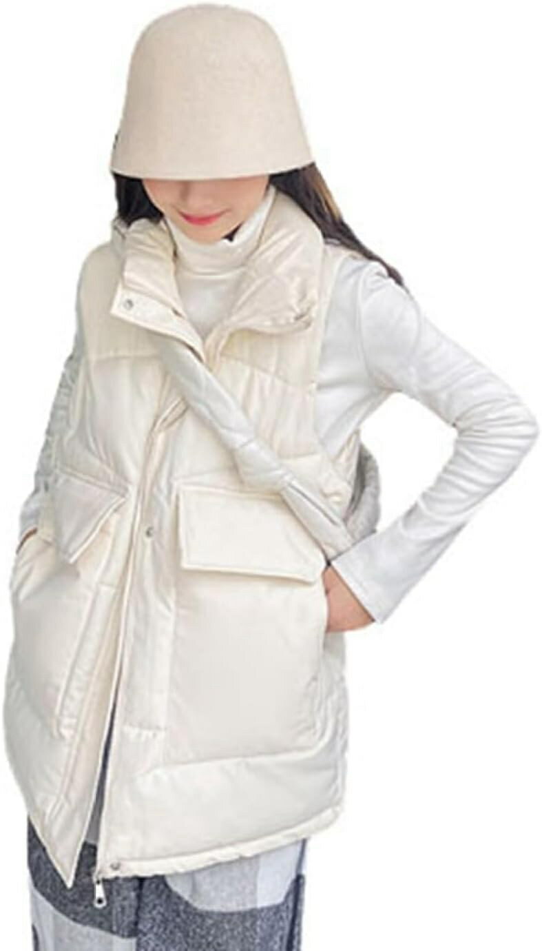 ダウンベスト 中綿ベスト レディース 学生 春秋冬 保温 寒さ対策 もこもこ ミディアム丈 立ち襟 ウルトラライト ゆったり 大きめ ベスト ジャケット 無地 お洒落 可愛い ワーク 部屋着 アウター