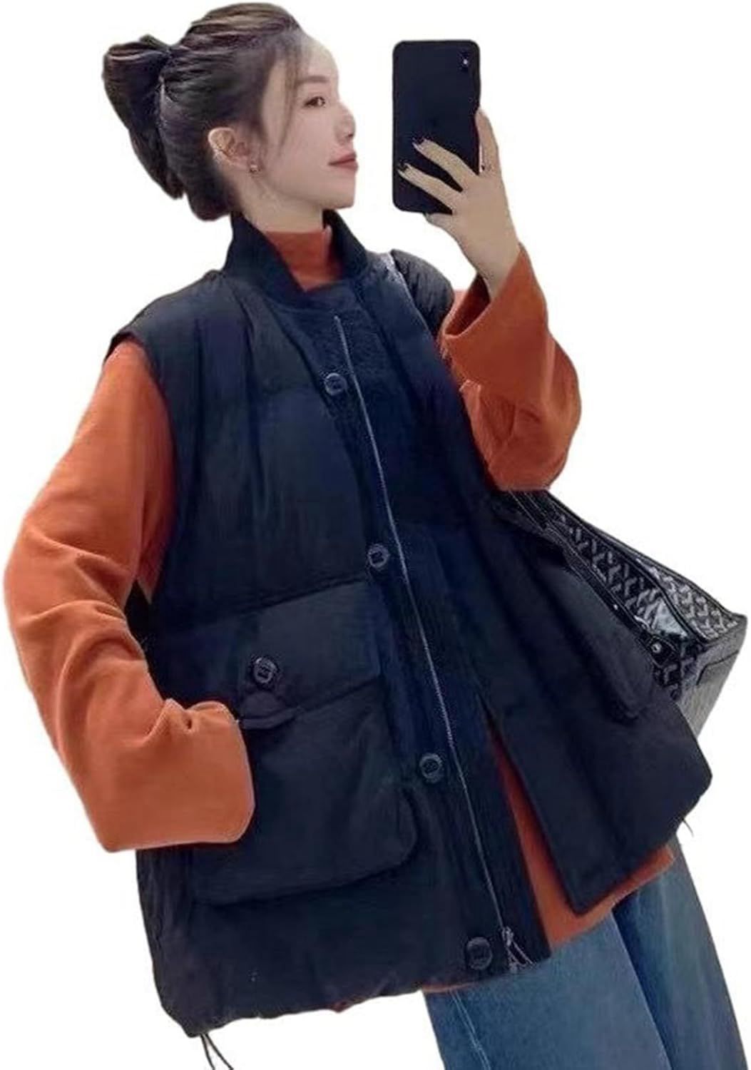 無地 ダウンベスト レディース 秋冬 ふわふわ 保温 寒さ対策 厚手 軽い ゆったり 大きめ 中綿ベスト シンプル おしゃれ スポーツ 通勤 ベスト ミディアム丈 立ち襟 袖なし ポケット付き コート