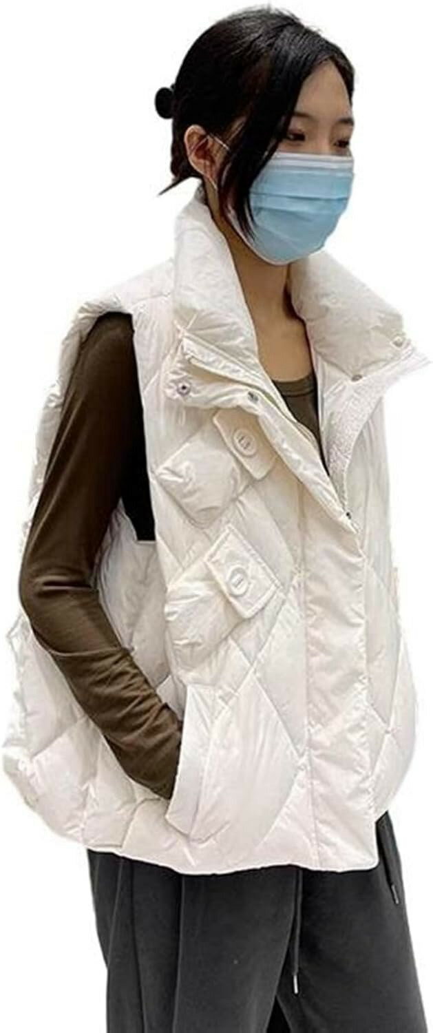 ダウンベスト 中綿ベスト レディース 学生 春秋冬 ホワイトダックダウン あたたかい 防寒 もこもこ ショート丈 立ち襟 超軽量 ゆったり 大きめ ベスト ジャケット オシャレ 韓国 作業着 普段使い