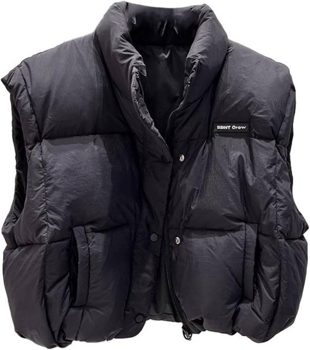 中綿ベスト レディース 学生 ホワイトダックダウン 秋 冬服 寒さ対策 軽い ダウンベスト ショート丈 立ち襟 袖なし 大きめ ゆったり 体型カバー ベスト 英字柄 韓国 カジュアル 通勤 通学