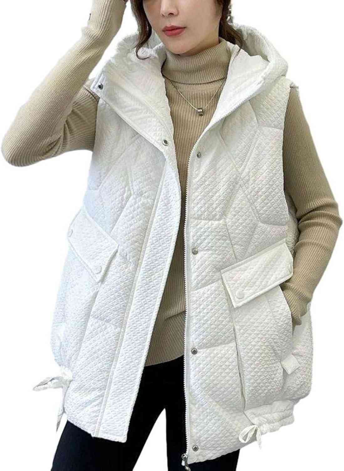 ダウンベスト レディース 春 秋 冬 フード付き ジッパー ポケット 袖なし ミディアム丈 中綿ベスト 軽量 防寒着 厚手 大きめ ゆったり 体型カバー パファーベスト ベスト カジュアル 韓国 オフ