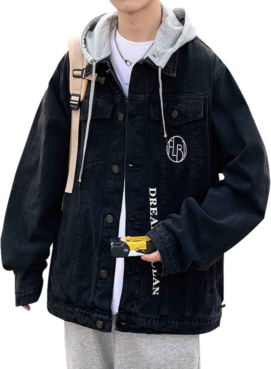 5XL メンズ フード付き 英字柄 ブルー ブラック ジー春秋 防風 防寒 大きいサイズ ゆったり デニムジャケット おしゃれ かっこいい 着..