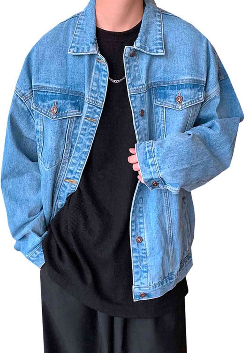 メンズ デニム 春秋 大きいサイズ 無地 開襟 ジャケット 長袖 ゆったり ストレッチ ファッション カジュアル カッコイイ 普段着 快適 防風 防寒 無地