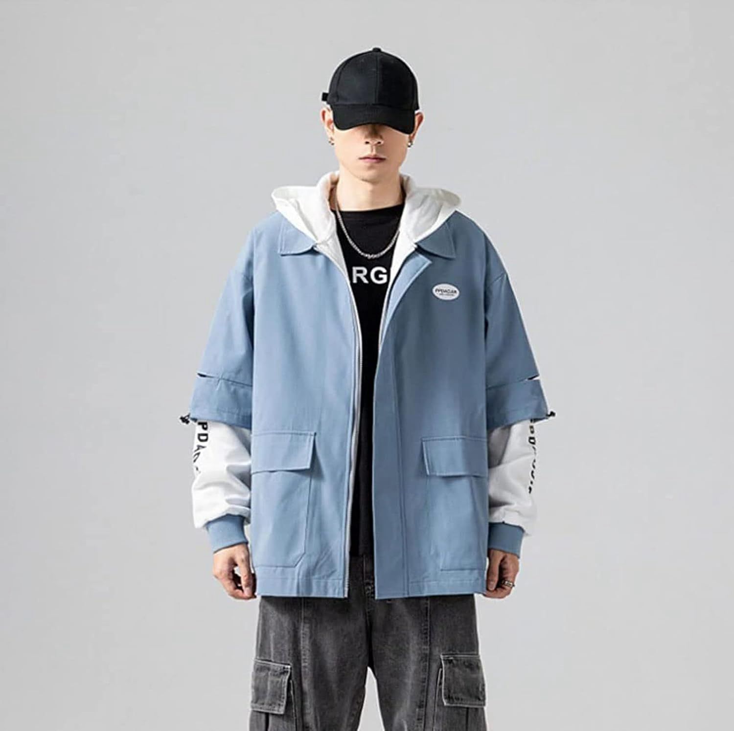 ジャケット メンズ スタジャン 長袖 ビックシルエット プルオーバー 春服 パーカー トップス フード付き トレーナー カジュアル Tシャツ おしゃれ ストリート ロングパーカーユニセックス 大きいサ