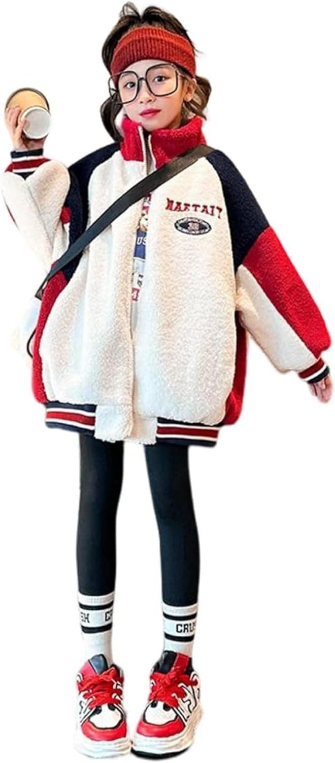 楽天Yokosスタジャン 女の子 子供 厚手 秋 冬 ジャケット キッズ フリース ボア ジャンパー 中綿コート ブルゾン スタンドカラー オシャレ 英字柄 アウター 防寒 暖かい ふわふわ ガールズ 通園 通学