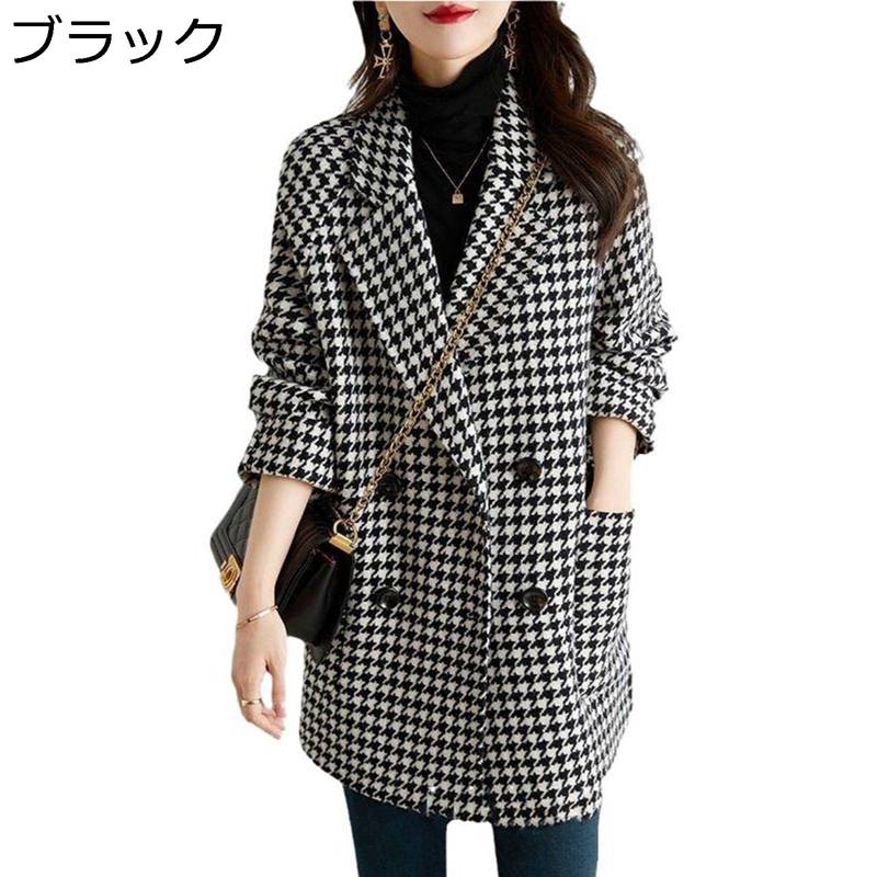 【20%OFFクーポン〜】チェスターコート トレンチコート 千鳥格子 レディース 冬 あったか 防風 防寒 ミドル丈 テーラード ダブルブレスト アウター メルトンコート スタイリッシュ カジュアル 仕事 デート 大きいサイズ