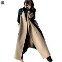 【20%OFFクーポン~】レディース チェスターコート ラシャコート 秋 冬 温かい 防寒 防風 カジュアル ロングコート テーラード ダブルブレスト 大きいサイズ シルエット 綺麗 バイカラー ベルト付き トレンチコート ブラック