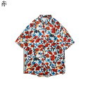 【20%OFFクーポン~】アロハシャツ メンズ 半袖 春 夏 ハワイアンシャツ カジュアルシャツ 花柄シャツ 大きいサイズ 開襟 五分袖 軽量 通気速乾 ゆったり おしゃれ ユニセックス 夏服 普段着 部屋着 レジャー リゾート 旅行 ビーチシャツ 赤 2XL