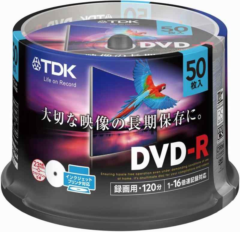 TDK 録画用DVD-R デジタル放送録画対応(CPRM) 1-16倍速 インクジェットプリンタ対応(ホワイト ワイド) 50枚スピンドル GDR-120DPWC50PF