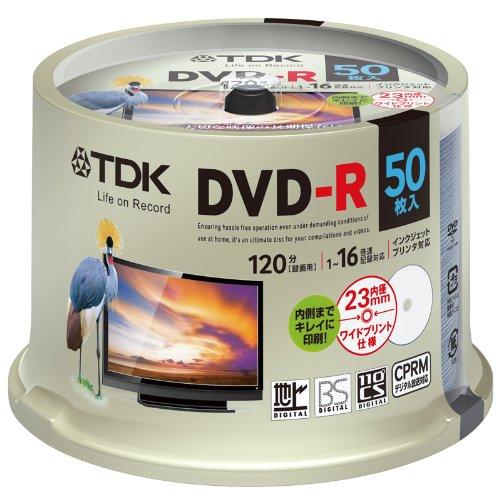 TDK 録画用DVD-R デジタル放送録画対応(CPRM) 1-16倍速 インクジェットプリンタ対応(ホワイト ワイド) 50枚スピンドル DR120DPWC50PUE