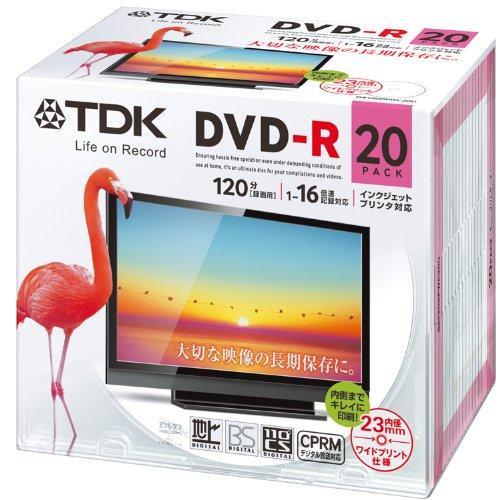 TDK 録画用DVD-R デジタル放送録画対応(CPRM) 1-16倍速 インクジェットプリンタ対応(ホワイト・ワイド) 20枚パック 5mmケース DR120DPWC20U 1