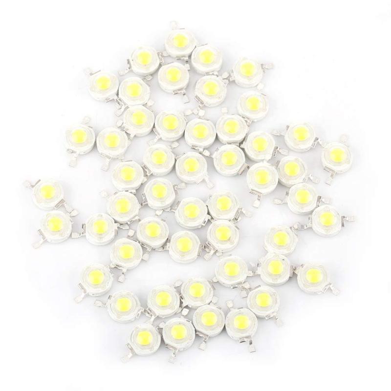 50個入りコールドホワイトLEDビーズ電球チップ、LEDビーズランプチップ、1W 3.0~3.6V LEDスポットライト ビーズ、120度 丸型 DIYインテリアビーズ ランプ 高輝度 低消費電力