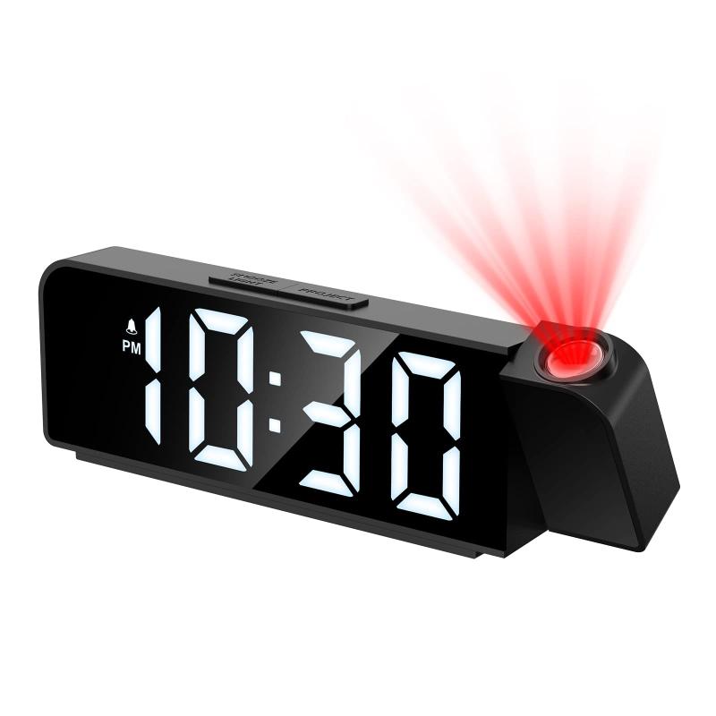 デジタルLED時計 投影時計 目覚まし時計 置き時計 卓上時計 180度回転天井/壁投影 12/24時間表示 日付表示 調光可能 7.9インチ大画面 アラーム機能 スヌーズ機能 ナイトモード メモリー機能 防