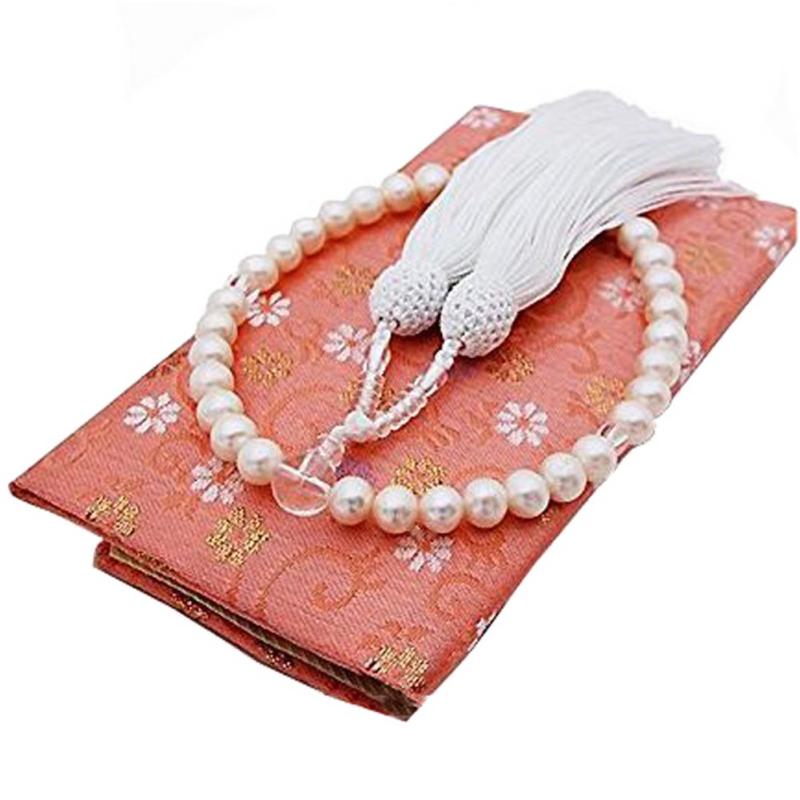 ［enyapearl］ 本真珠 数珠 念珠 7.5mm〜8mm 淡水真珠 専用ケース付き 房の色 白 すべての宗派で使えます パール 念珠 数珠 7.5