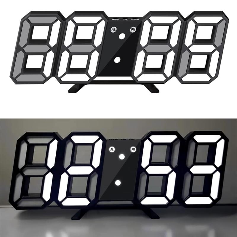 2021新型 HKING LEDデジタル時計 目覚まし時計 明るさ調整 壁掛け 置き時計 3D led wall clock スヌーズ アラーム 日本語取扱説明書付き