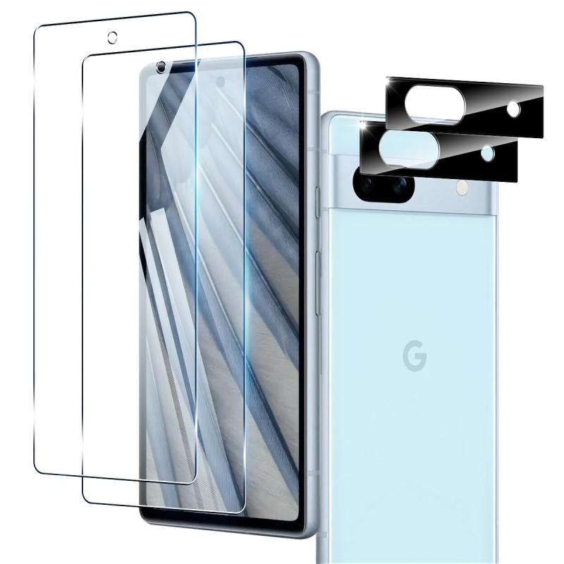 【 2+2 枚セット 】 対応 Google Pixel 7A ガラスフィルム 指紋認証対応 2枚 用 Pixel7 A 5G フィルム 2枚 用 Pixel 7 A カメラ保護フィルム 日本製 旭硝子 9H硬度 全面保護 ラウンドエッジ加工 用 ピクセ