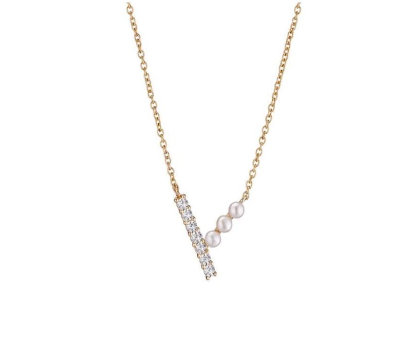 NAOTJEWELRY ナオットジュエリー レディース ネックレス キュービックジルコニア パール ゴールド CZ Pearl V Necklace