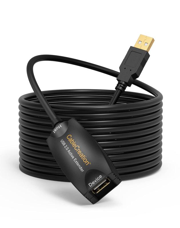 CableCreation 高速 USB 2.0 アクティブ延長ケーブル, オス-メスケーブル, 5メートル/16フィート, 黒