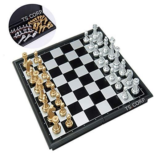 [TS.CORP] チェス マグネット チェスボード 折りたたみ チェスセット 日本語説明書付き（金＆銀）