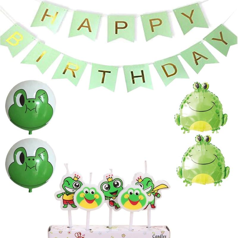 ling カエル 誕生日 飾り付け 蛙 グリーン 動物 可愛い 子供 男の子 女の子 happy birthday バナー ガーランド 風船 バルーン ケーキトッパー 10枚セット