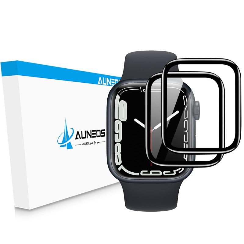 AUNEOS ガラスフィルム Apple Watch series 8 用 保護フィルム 41mm アップルウォッチ series 8 / 7 対応 apple watch 41mm 適用強化ガラス＋炭素繊維製 独創の二重構造 3D全面保護 浮き防止 高感度タッチ 高透