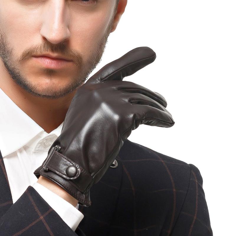 [Nappaglo] メンズ 男性用 ショート レザー 手袋 自由調整ボタン 通勤 通学 スマホ対応 手作り 運転 ドライブ グローブ