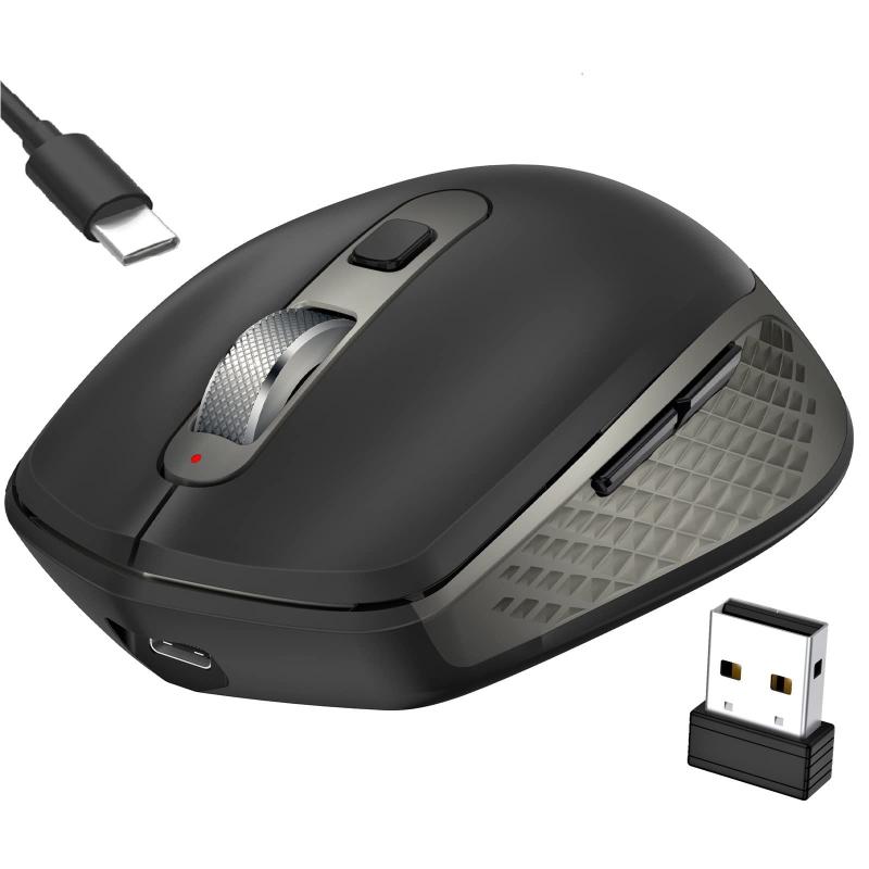 楽天よこさんのお店充電式 無線 マウス- 2.4G USB & Bluetooth 3.0/5.0 Mouse 6ボタン 静音 省エネルギー 人間工学 マウス 持ち運び便利- Mac/Windows/surface/Microsoftに対応（グレイブラック）